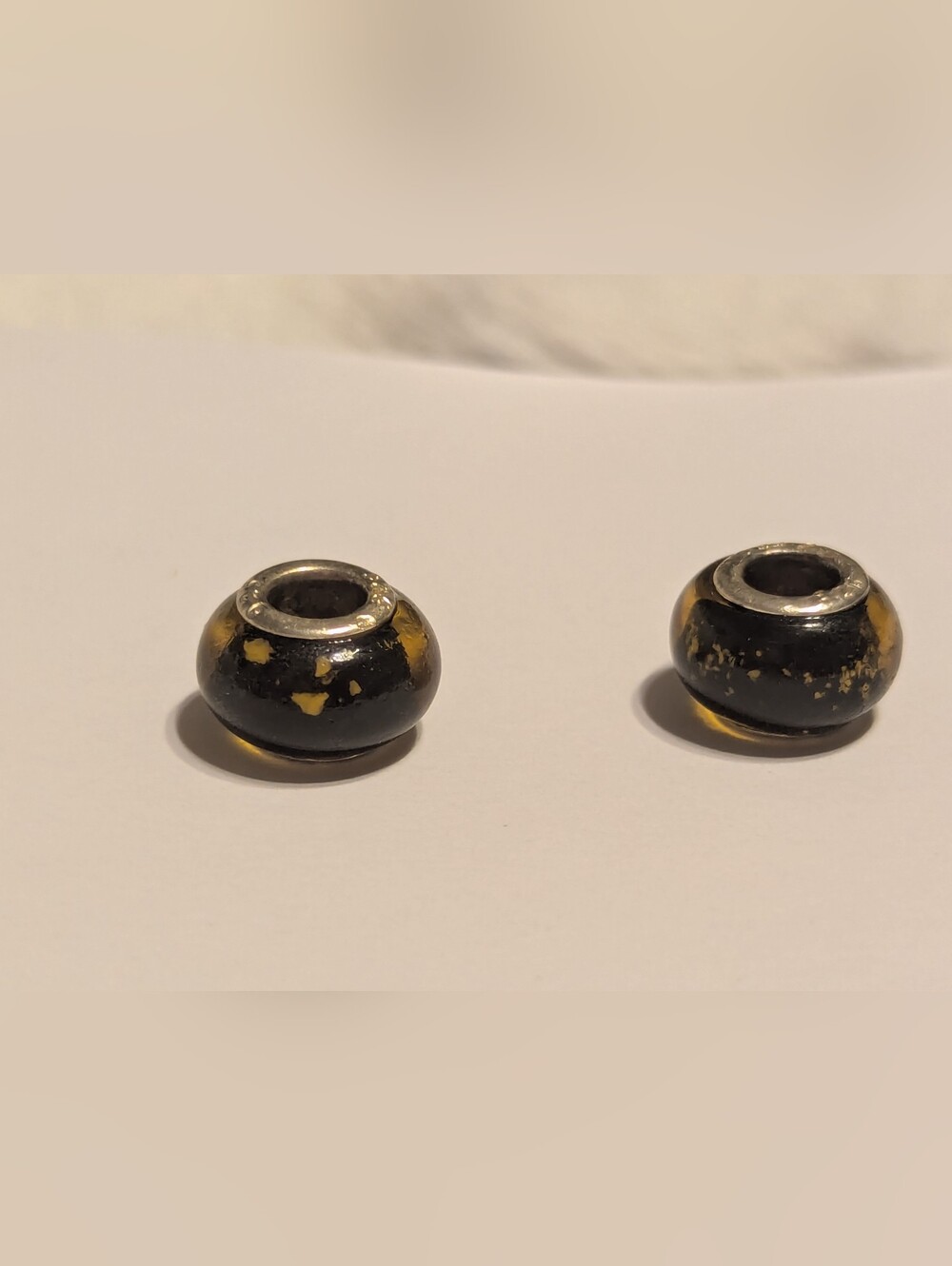 Set of 2 Yellow and Black Murano Glass Charms – .925 Sterling Silver Core